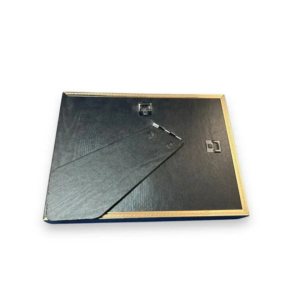 VINTAGE ANTIQUE MINIATURE BRASS FAN GOLD SHADOW BOX PEARLS LACE BLUE RIBBON - Picture 8 of 9